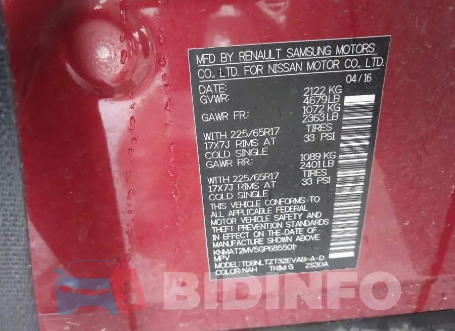 KNMAT2MV5GP685501 Photo# 9