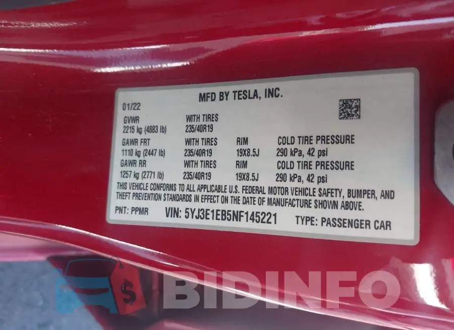 5YJ3E1EB5NF145221 Photo# 9
