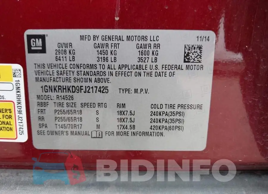 1GNKRHKD9FJ217425 Photo# 9