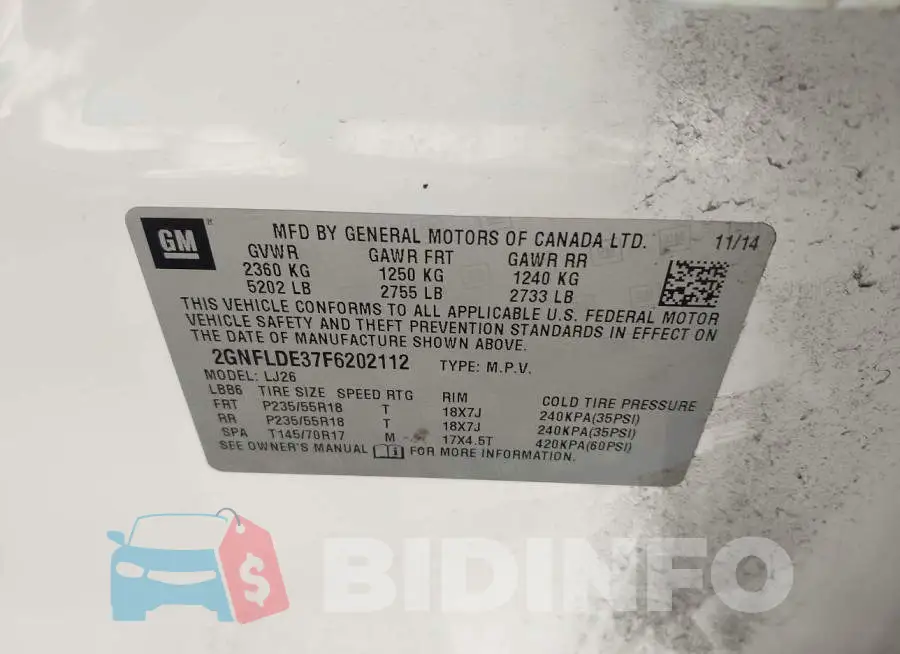 2GNFLDE37F6202112 Photo# 9