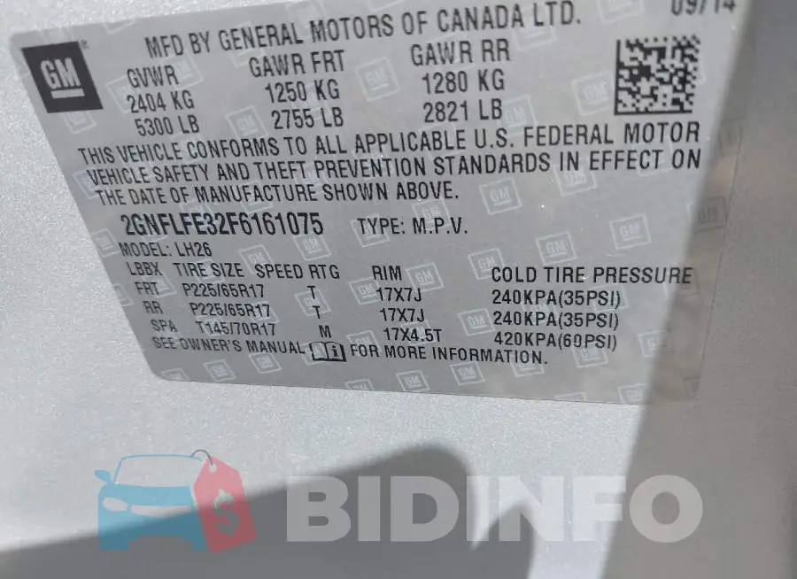 2GNFLFE32F6161075 Photo# 9