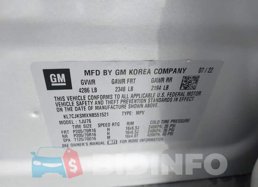 KL7CJKSMXNB551521 Photo# 9