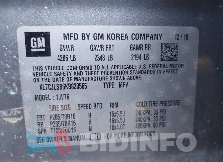 KL7CJLSB6KB820565 Photo# 9