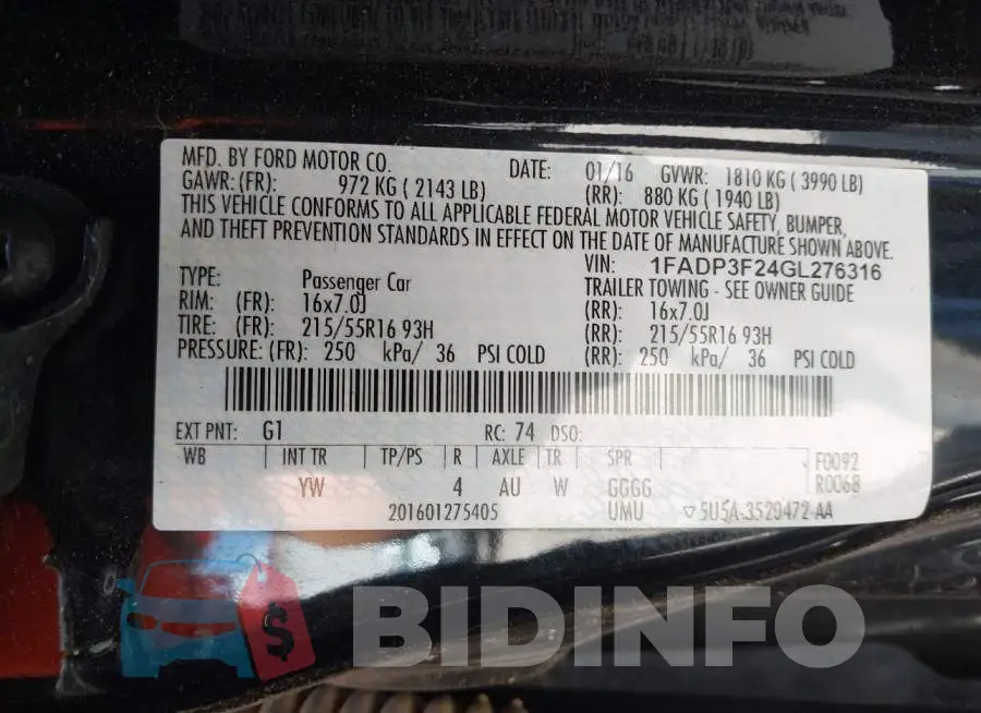 1FADP3F24GL276316 Photo# 9