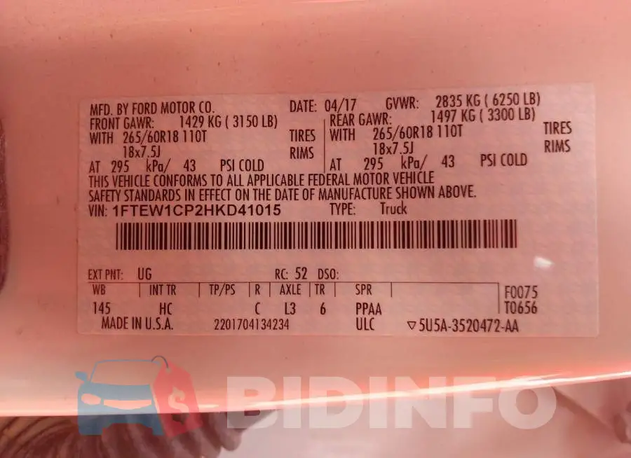 1FTEW1CP2HKD41015 Photo# 9