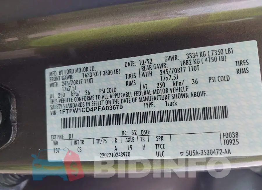 1FTFW1CD4PFA03679 Photo# 9