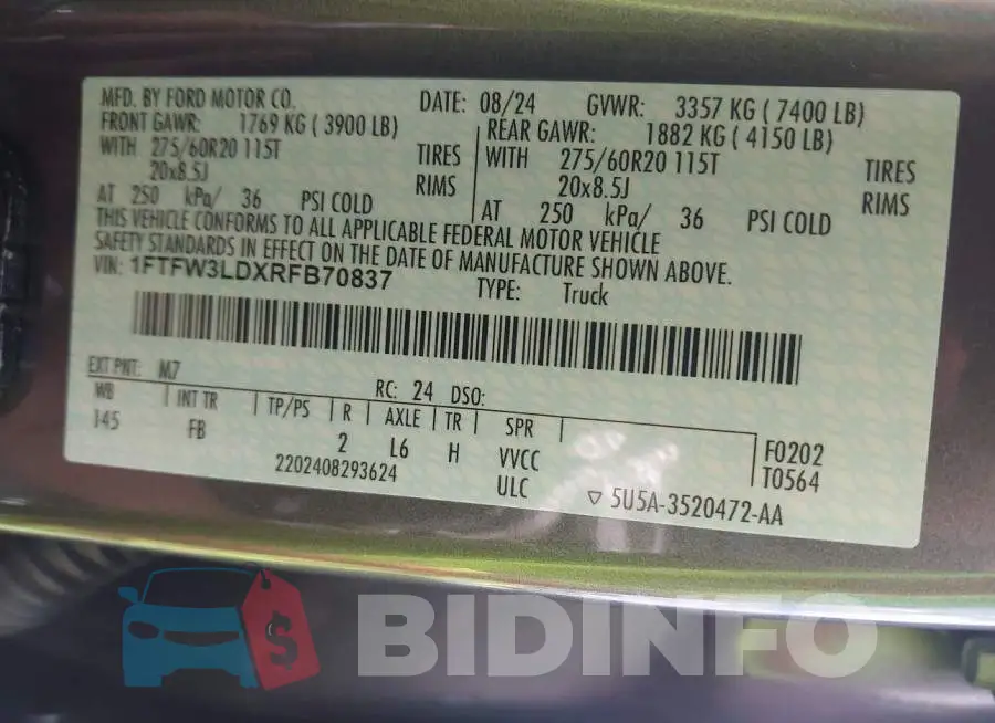 1FTFW3LDXRFB70837 Photo# 9