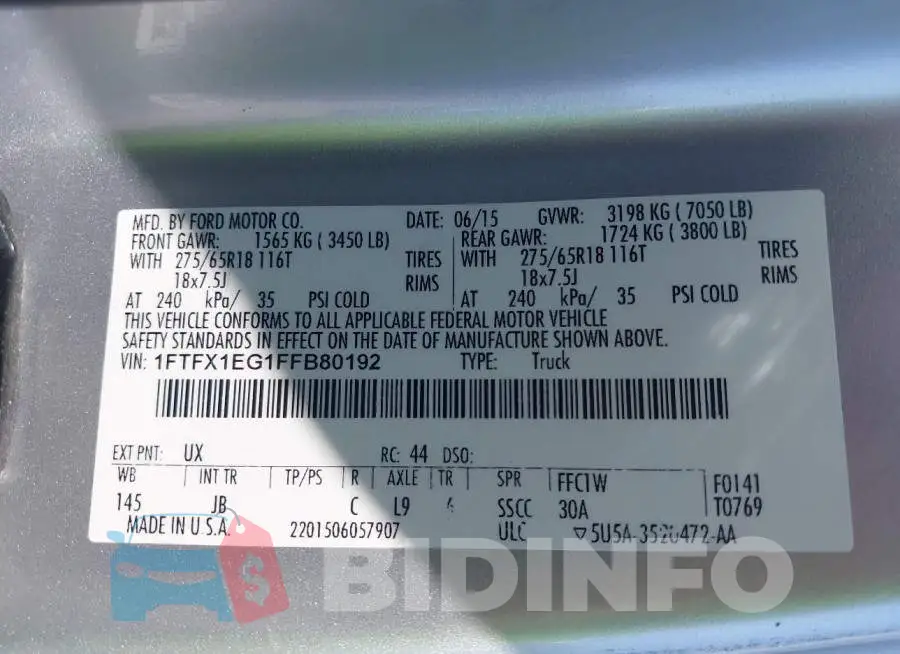 1FTFX1EG1FFB80192 Photo# 9