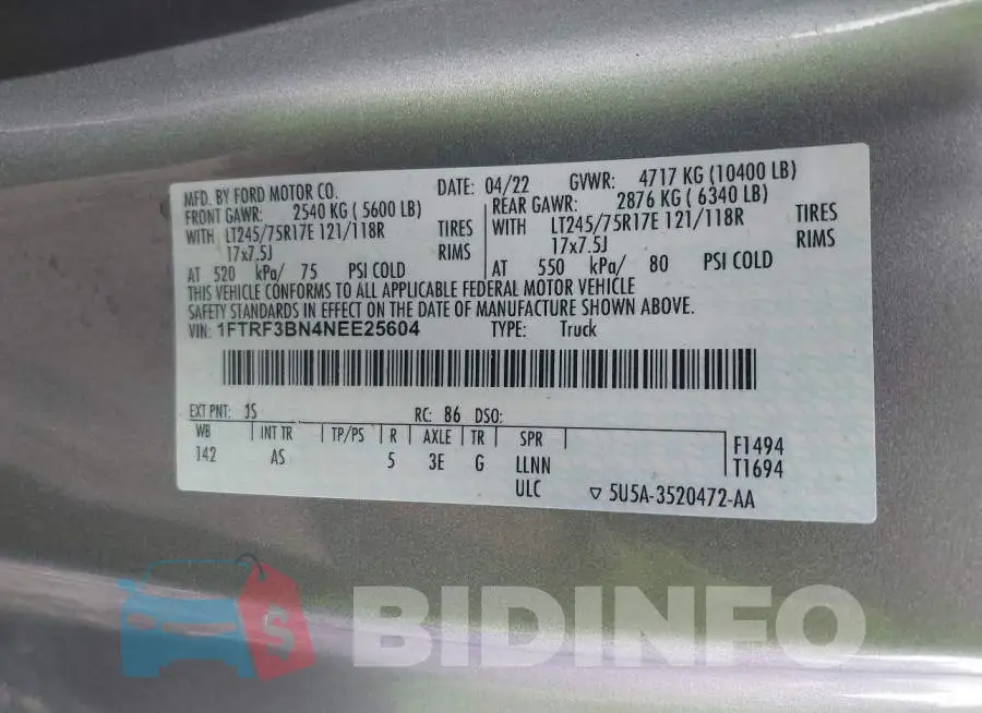 1FTRF3BN4NEE25604 Photo# 9
