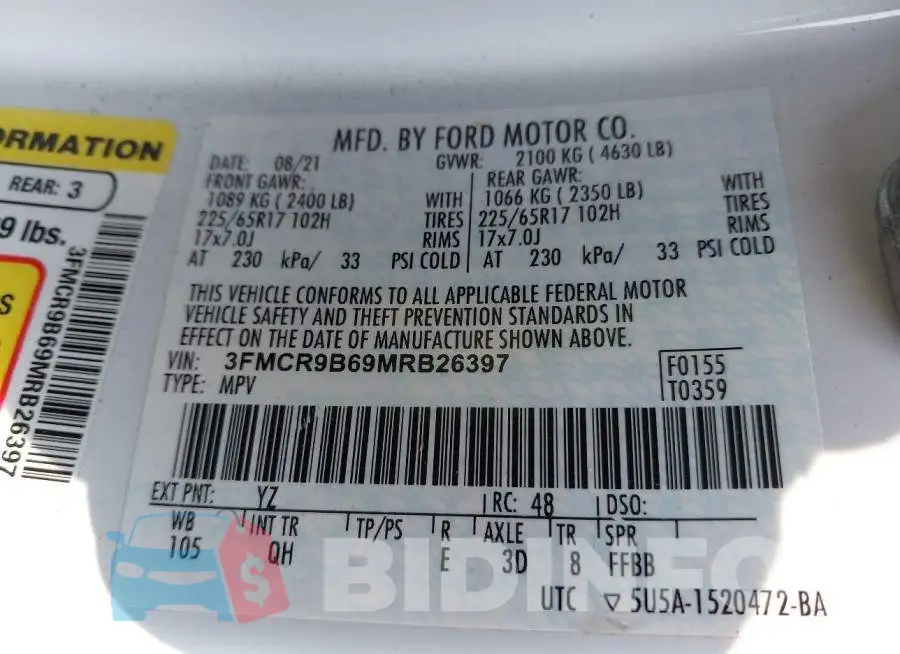 3FMCR9B69MRB26397 Photo# 9