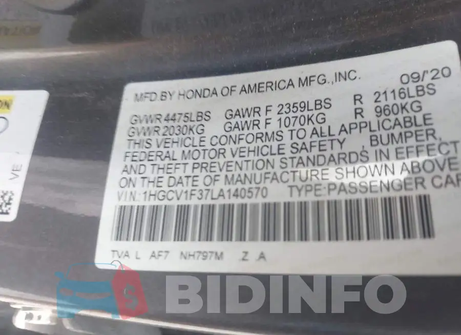 1HGCV1F37LA140570 Photo# 9