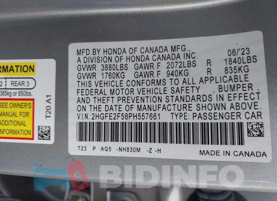 2HGFE2F58PH557661 Photo# 9