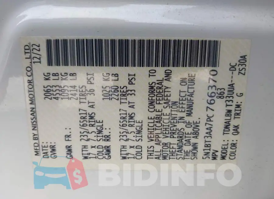 5N1BT3AA7PC766370 Photo# 9