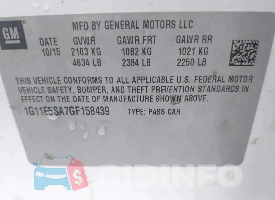 1G11E5SA7GF158439 Photo# 9