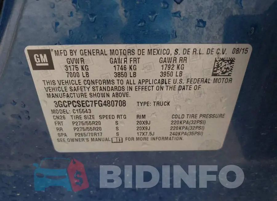 3GCPCSEC7FG480708 Photo# 9