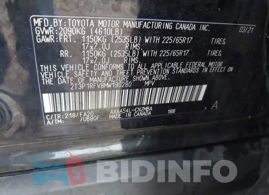 2T3P1RFV8MW190280 Photo# 9