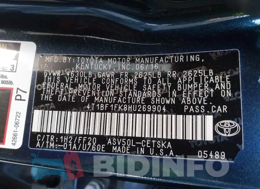 4T1BF1FK8HU269904 Photo# 9