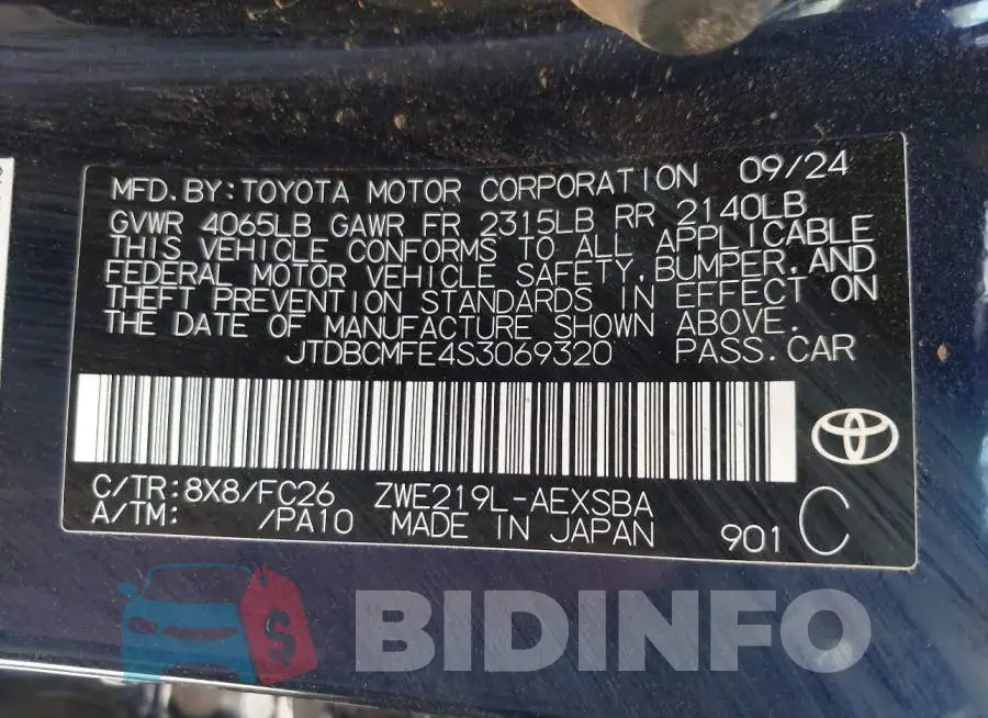 JTDBCMFE4S3069320 Photo# 9