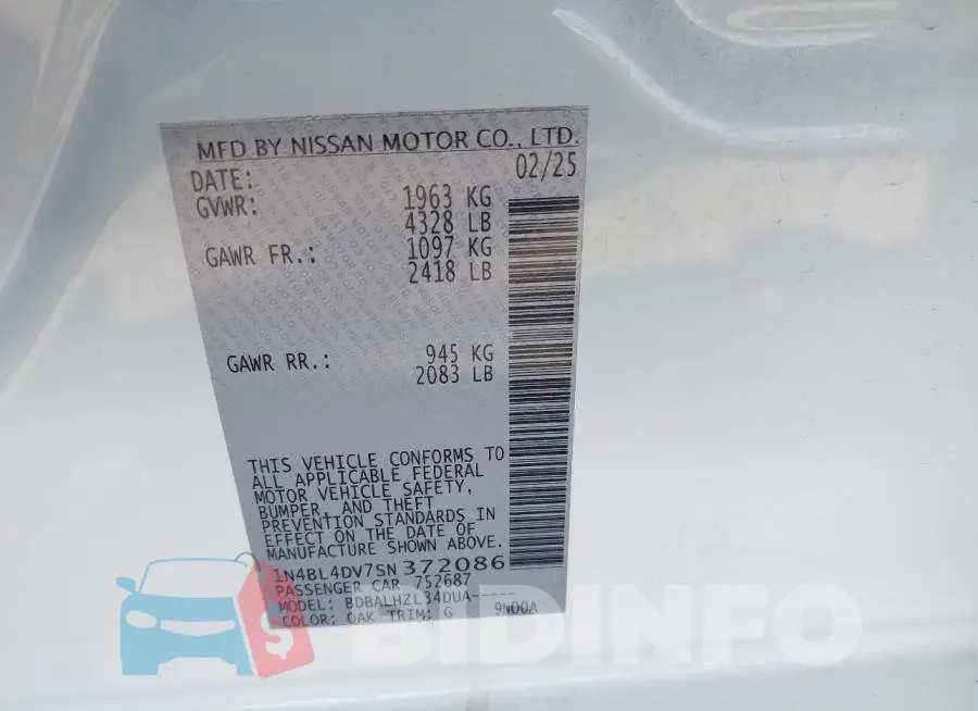1N4BL4DV7SN372086 Photo# 9