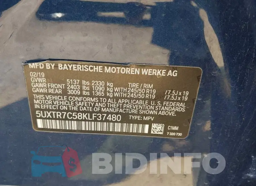 5UXTR7C58KLF37480 Photo# 9