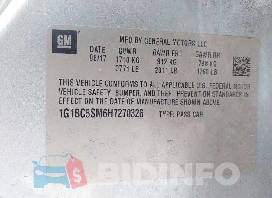 1G1BC5SM6H7270326 Photo# 9