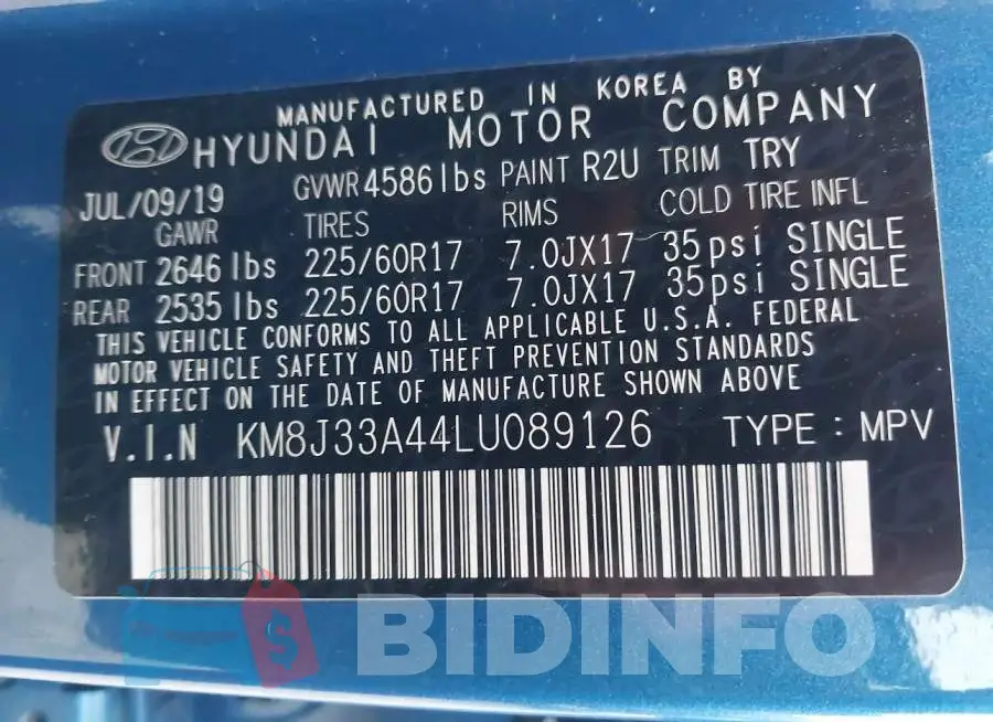 KM8J33A44LU089126 Photo# 9