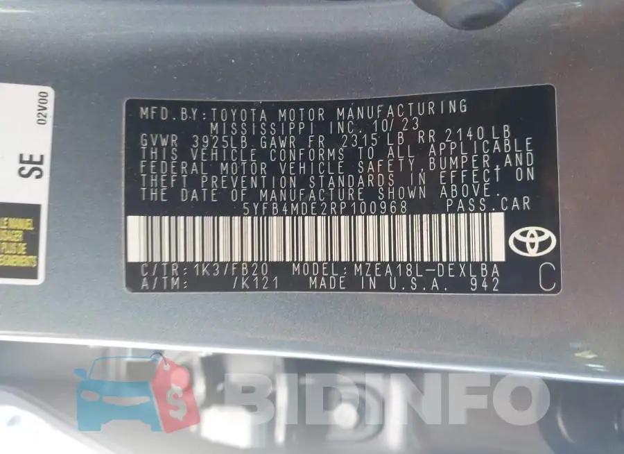 5YFB4MDE2RP100968 Photo# 9