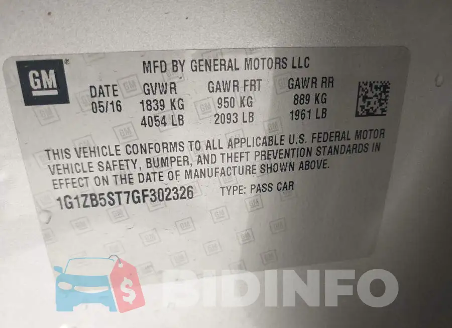 1G1ZB5ST7GF302326 Photo# 9