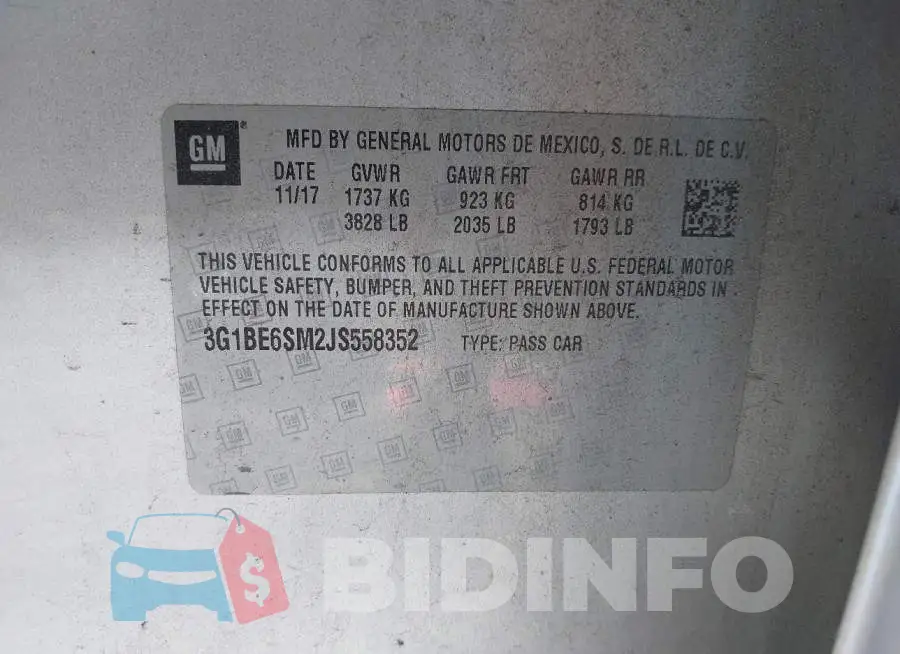 3G1BE6SM2JS558352 Photo# 9