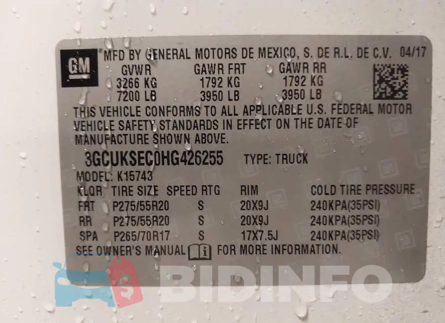 3GCUKSEC0HG426255 Photo# 9