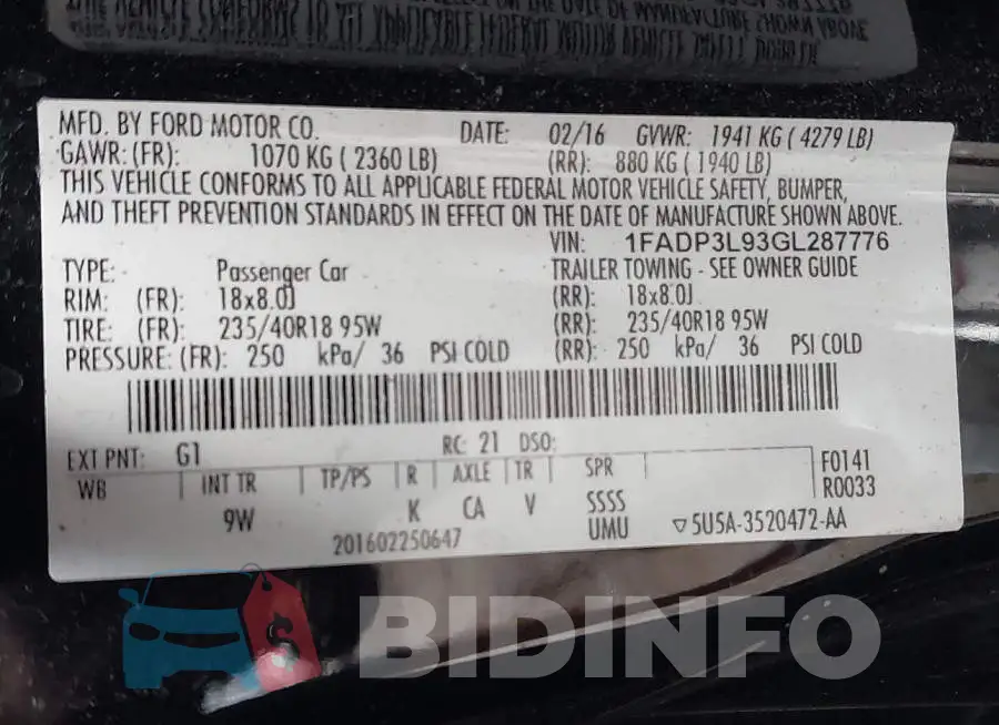 1FADP3L93GL287776 Photo# 9