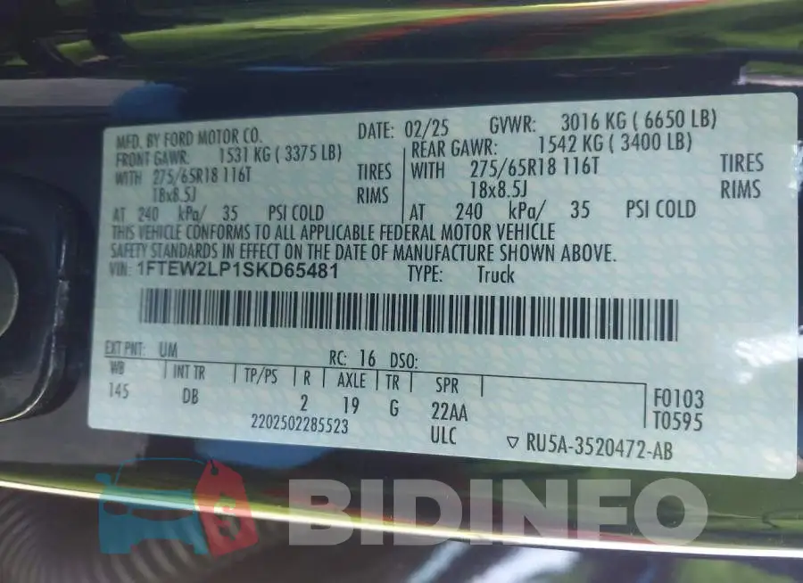 1FTEW2LP1SKD65481 Photo# 9