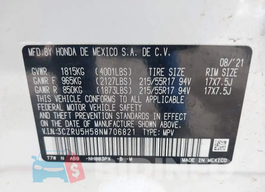 3CZRU5H58NM706821 Photo# 9