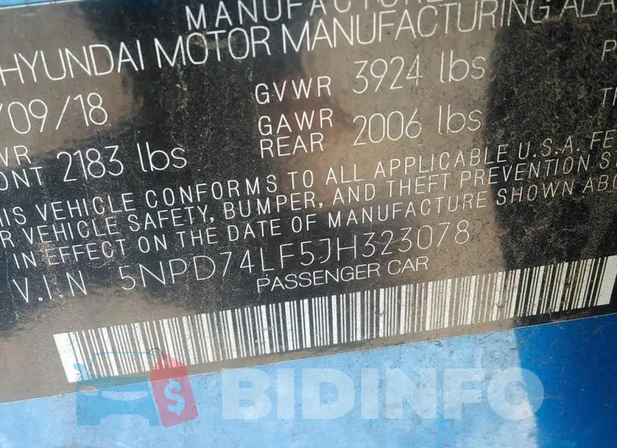 5NPD74LF5JH323078 Photo# 9