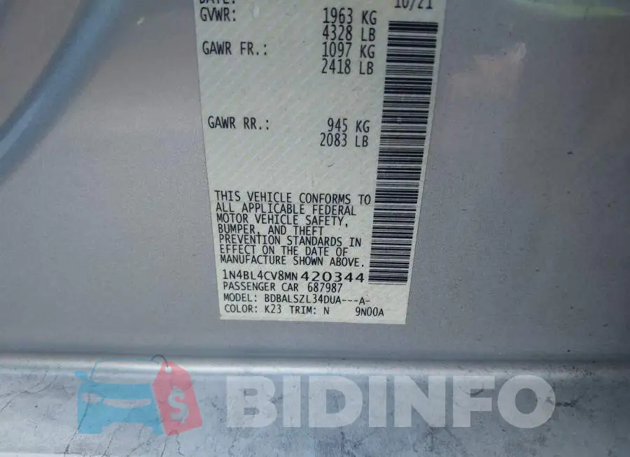 1N4BL4CV8MN420344 Photo# 9
