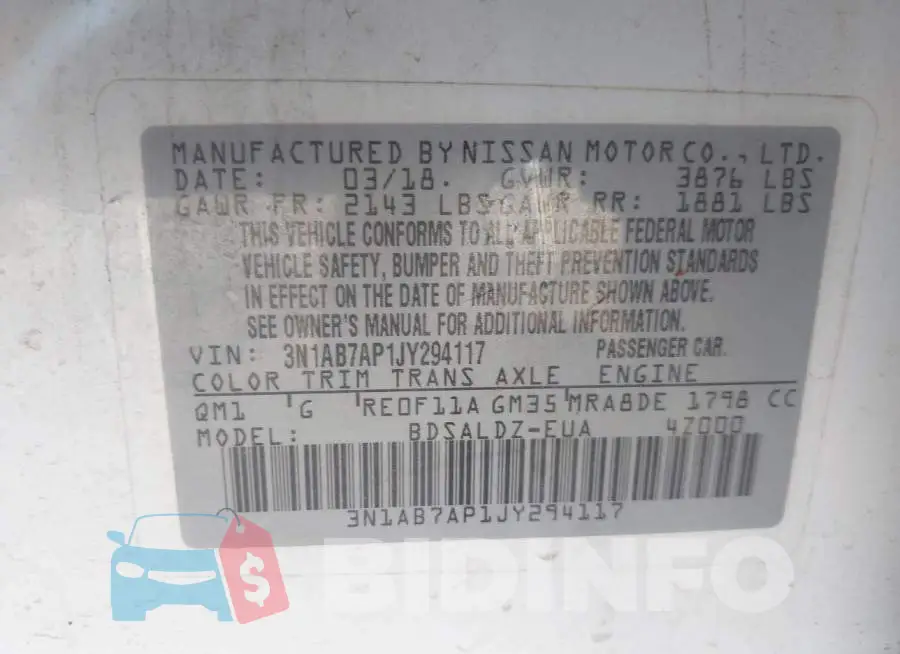 3N1AB7AP1JY294117 Photo# 9