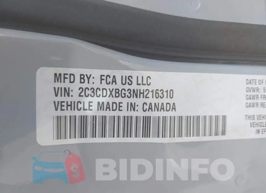 2C3CDXBG3NH216310 Photo# 9