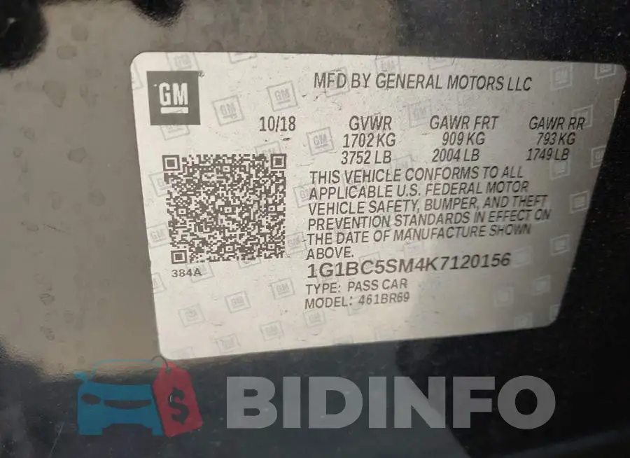 1G1BC5SM4K7120156 Photo# 9