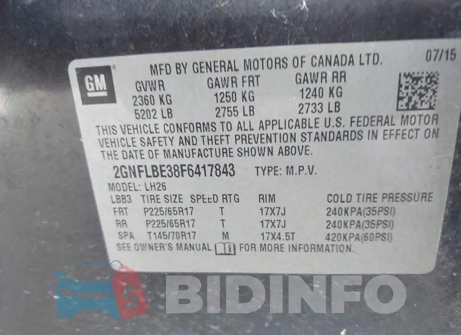 2GNFLBE38F6417843 Photo# 9