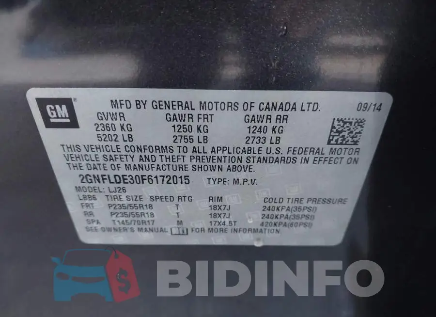 2GNFLDE30F6172015 Photo# 9