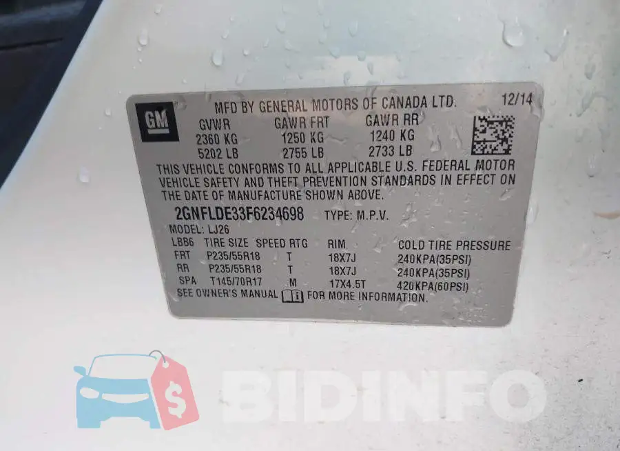 2GNFLDE33F6234698 Photo# 9