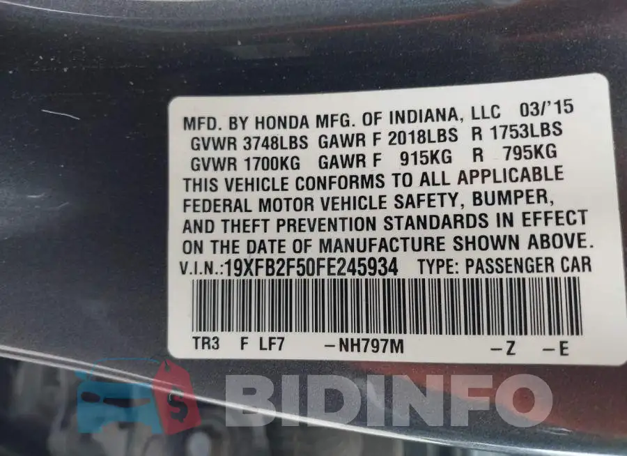 19XFB2F50FE245934 Photo# 9