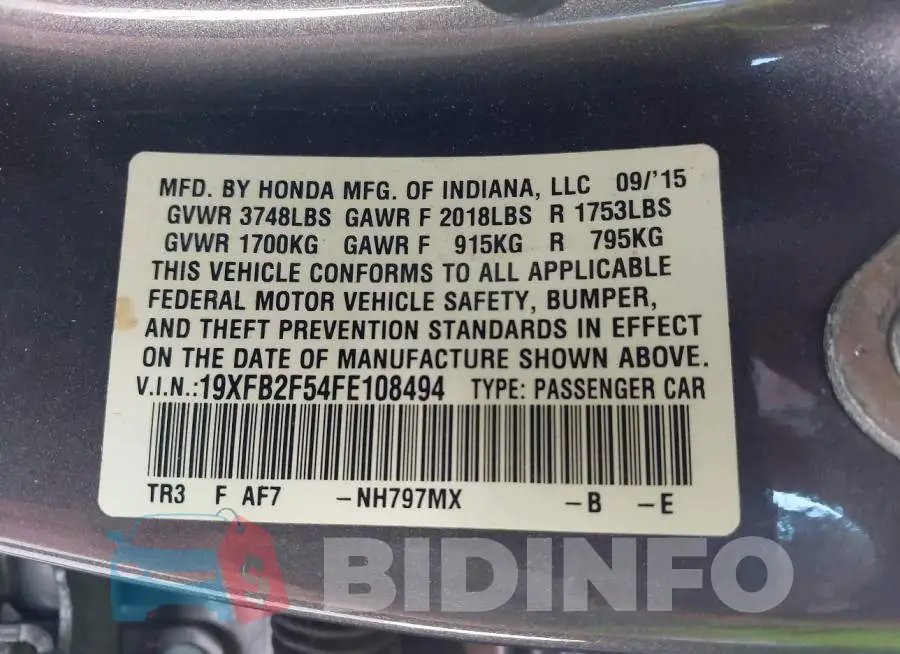 19XFB2F54FE108494 Photo# 9
