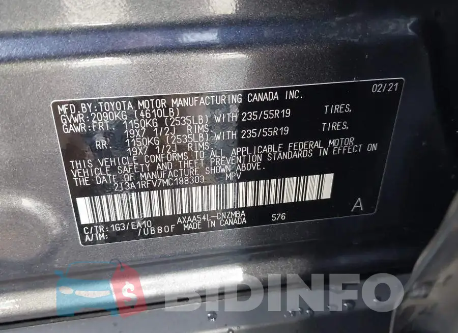 2T3A1RFV7MC188303 Photo# 9