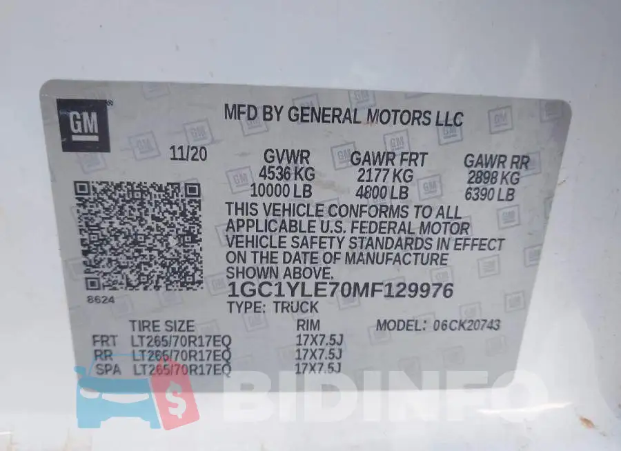 1GC1YLE70MF129976 Photo# 8
