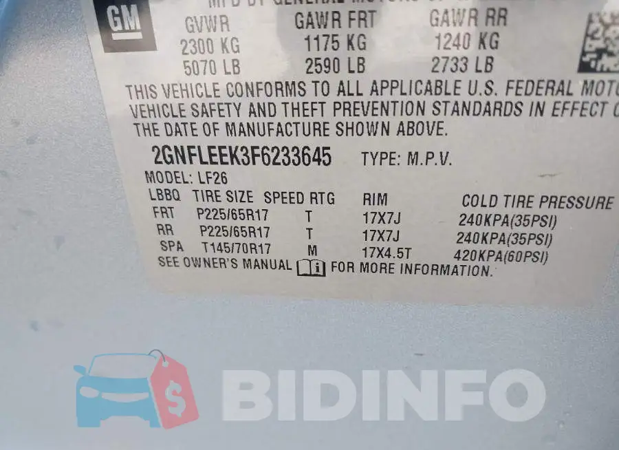 2GNFLEEK3F6233645 Photo# 9