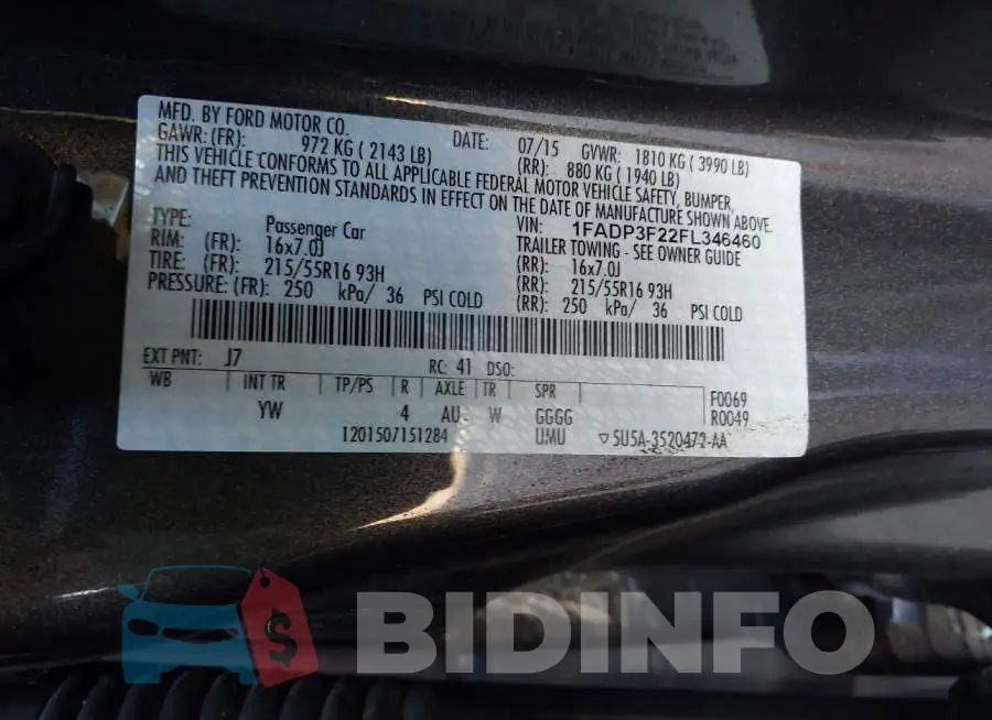 1FADP3F22FL346460 Photo# 9