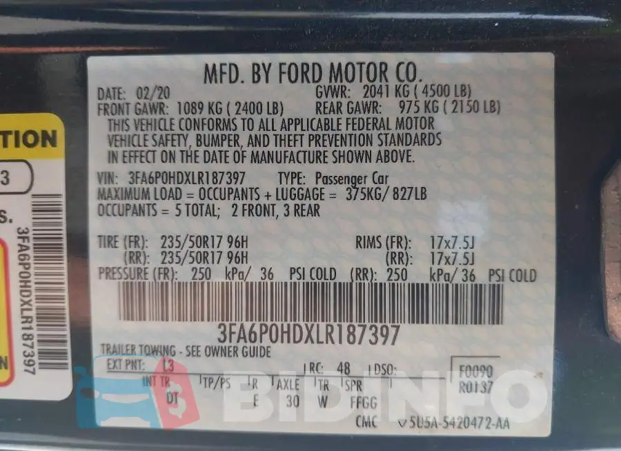 3FA6P0HDXLR187397 Photo# 9