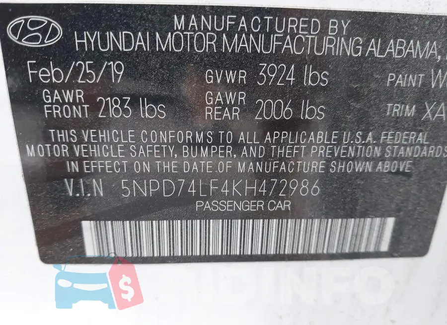 5NPD74LF4KH472986 Photo# 9