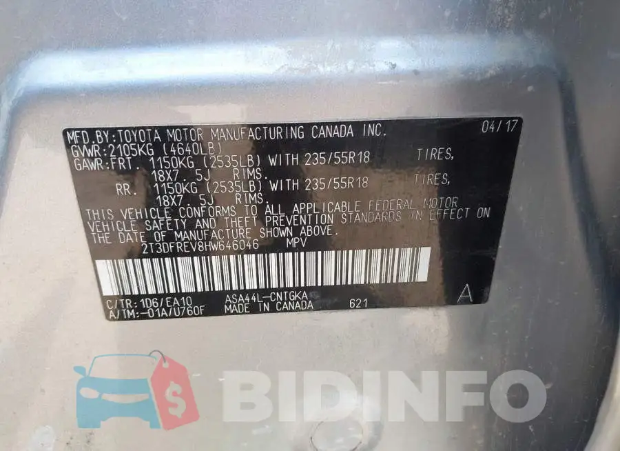 2T3DFREV8HW646046 Photo# 9